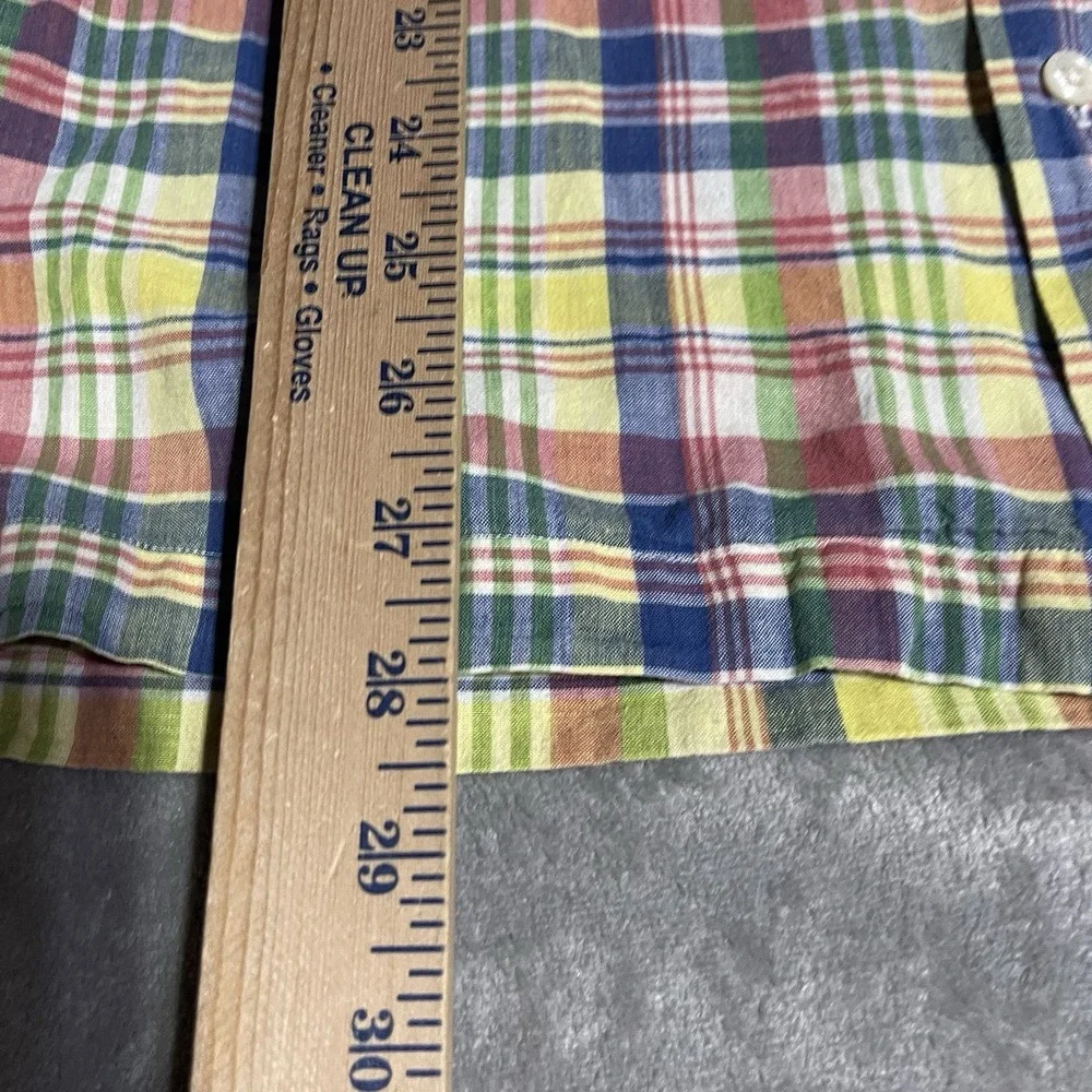 Polo Ralph Lauren Shirt Mens Large Foster Trim Fit Cotton Plaid Loop Collar‎